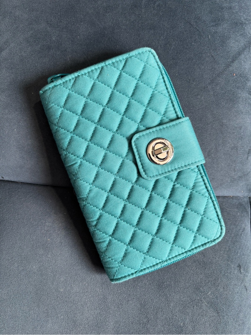Vera Bradley Quilted Teal Wallet with Turn-Lock Closure